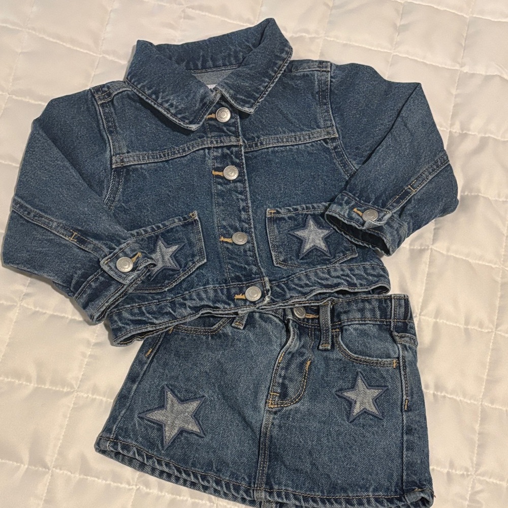 Old Navy Kids Blue Denim Jacket and Skirt with Star Accents